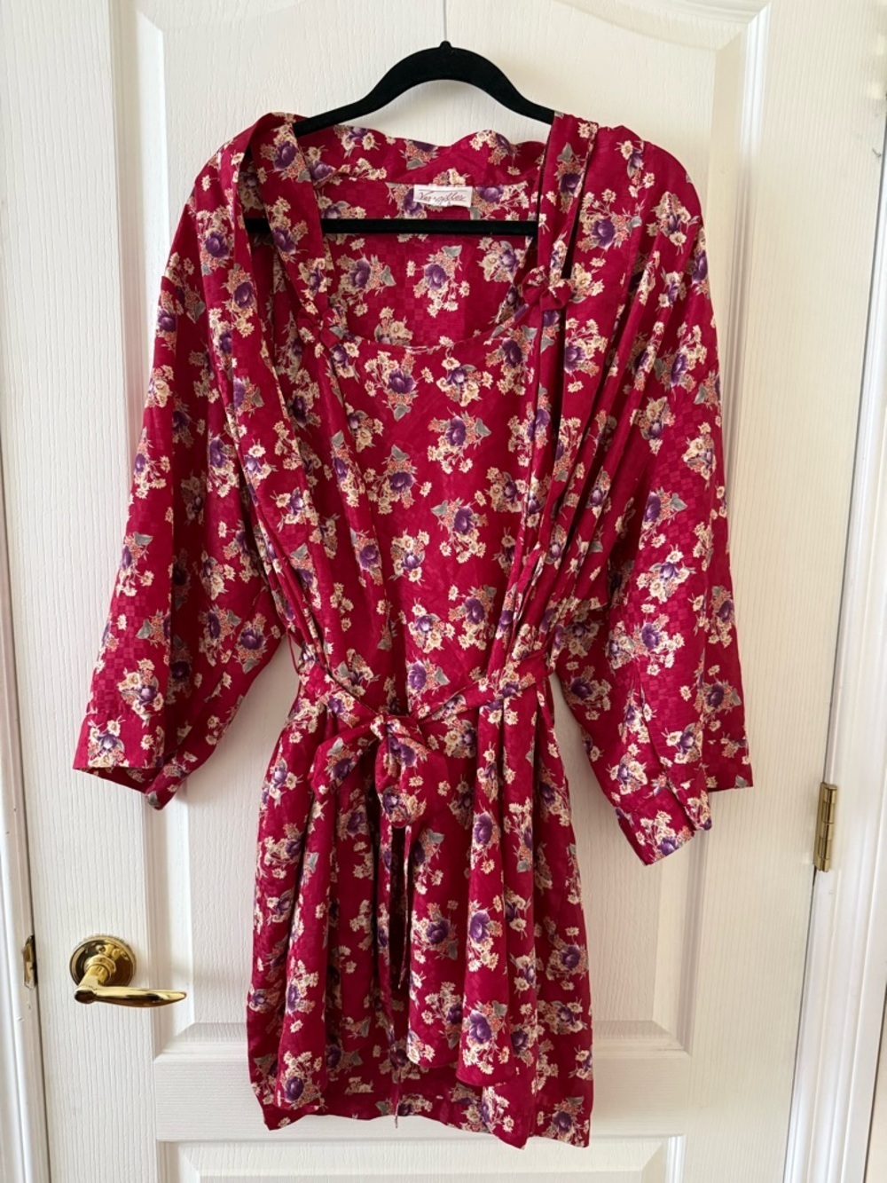 Versailles | Vintage Floral Tie-Waist Kimono Robe + Dress Matching Set Size S/M